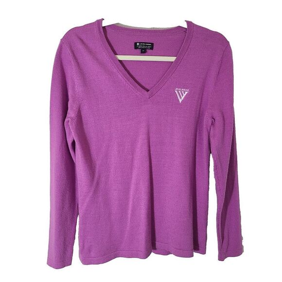 Levelwear Women's Size Large Merino Wool Blend V Neck Sweater Fitted Purple - Picture 1 of 6